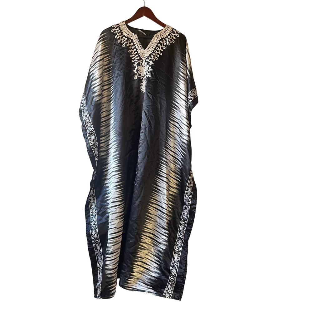Vintage Goddess Tie Dye Embroidered V Neck Kaftan‎ Maxi Dress One Size Fits Most